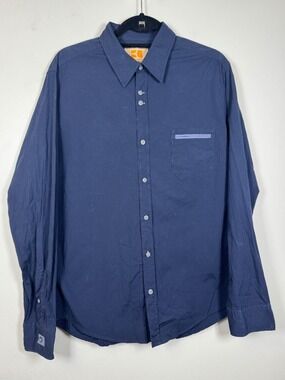 BOSS ORANGE Men's Navy Blue Casual Button-Down Shirt Large